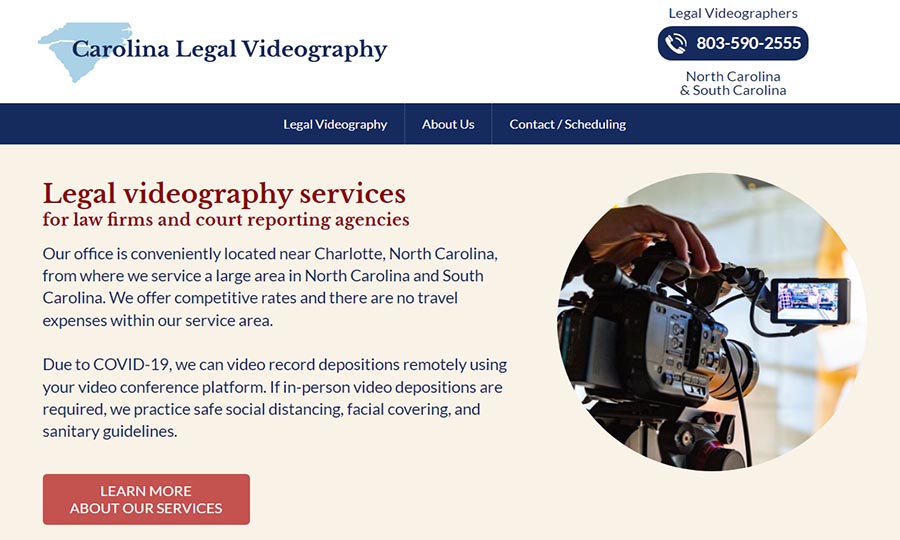 Website designed for Carolina Legal Videography