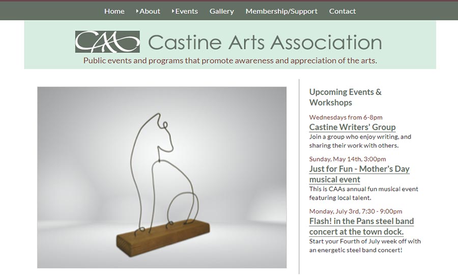 Website designed for Castine Arts Association