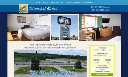 Screenshot of Bluebird Motel website main page