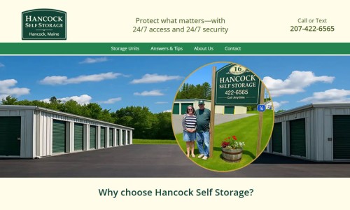 Screenshot of Hancock Self Storage website main page