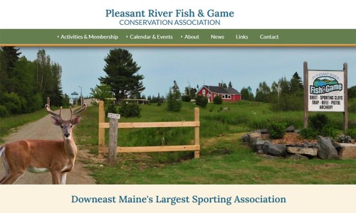 Screenshot of Pleasant River Fish & Game website main page