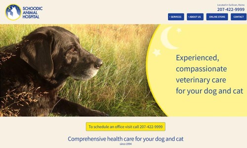 Screenshot of Schoodic Animal Hospital website main page