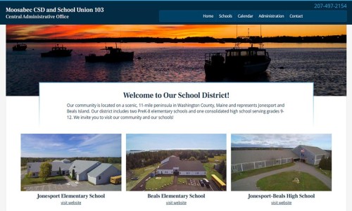 Screenshot of Moosabec CSD and School Union103 website main page