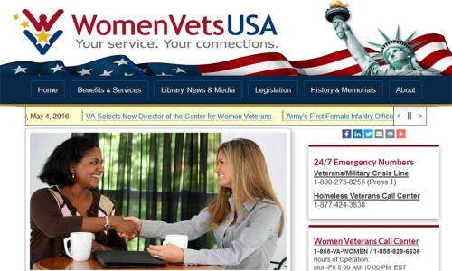 Screenshot of Women Vets USA website main page